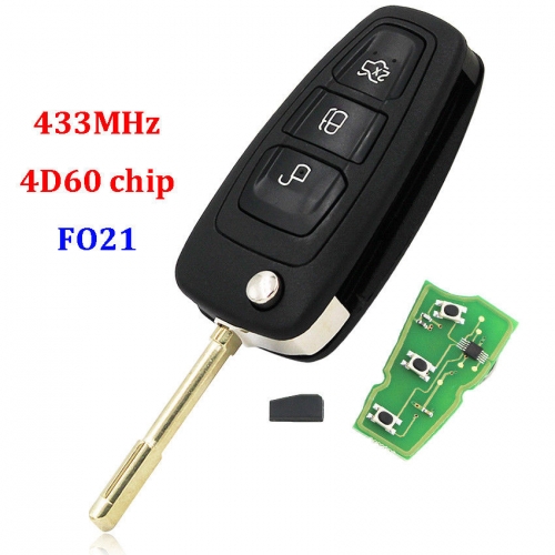 FOR Ford Focus Mondeo Transit 3 Button Remote Key 433mhz with 4D60 chip with logo