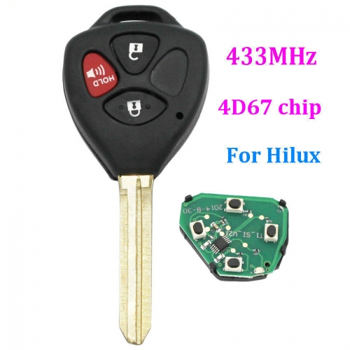 3 Button Remote Key fob 433MHz 4D67 Chip for Toyota 2005-2008 Hilux 4D67 chip MDL B42TA