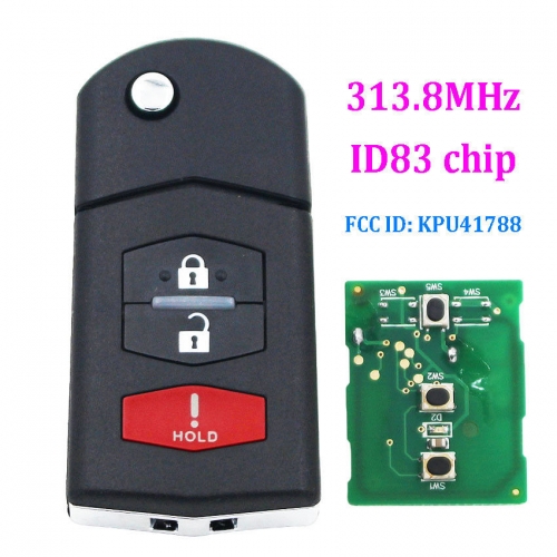 3 Button flip remote key 313.8MHZ with ID83 chip KPU41788 for Mazda 6 RX-8 MX-5