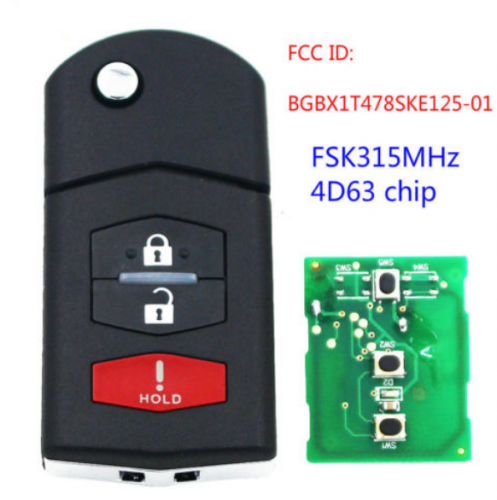 3 button 315MHZ remote key for Mazda 2 5 CX-7 CX-9 4D63 Chip BGBX1T478SKE125-01