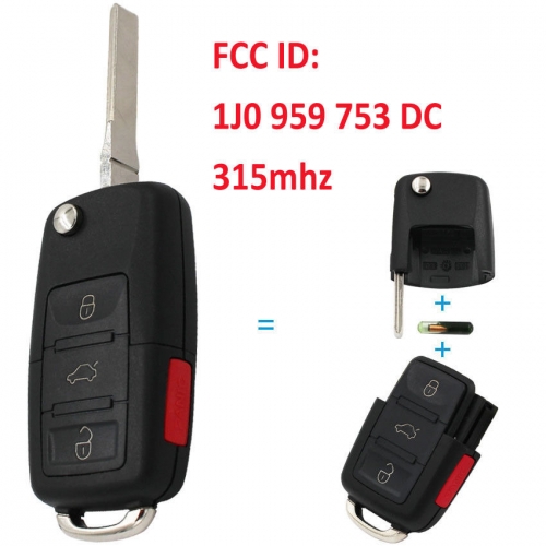 NEW VW VOLKSWAGEN KEYLESS REMOTE ENTRY UNCUT FLIP KEY TRANSMITTER HLO1J0959753DC