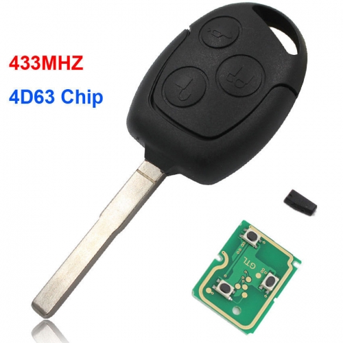 3 Button Remote Smart Car Key 433MHz 4D63 Chip for Ford Focus HU101 Uncut Blade