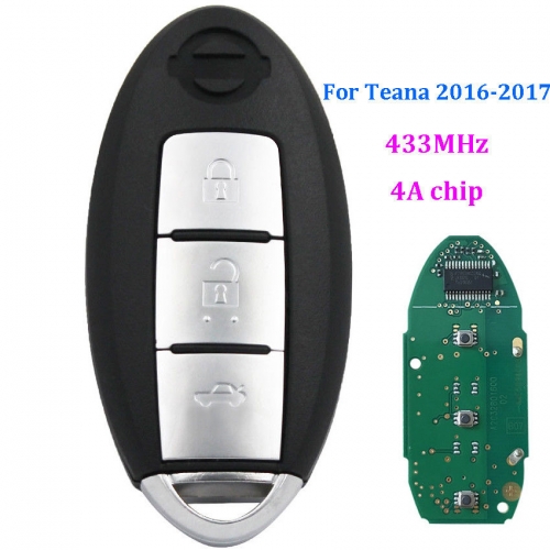 3 Buttons Smart Remote Key Fob 433MHz with 4A chip for Nissan Teana 2016-2017