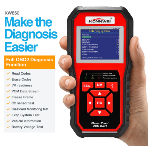 KONNWEI KW850 Full OBD2 Car Diagnostics Tool KW 850 OBDII Auto Scanner PK AD310 NT301 Update Free On PC with RU/UK/US Warehouse