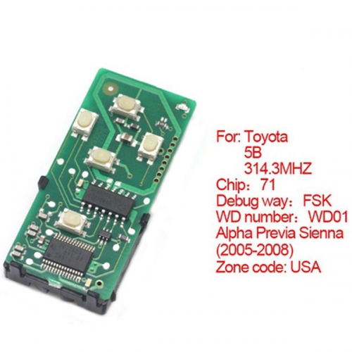 for Toyota Smart Card Board 5 Button 314.3MHz Number 271451-6221-USA