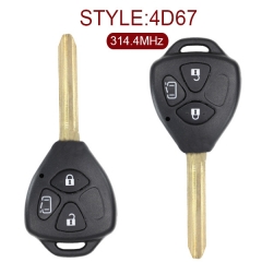 for Toyota Japan 3 Button Remote Key (Slide Door) 314.4MHz 67 Chip