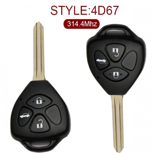 for Toyota Camry 3 Button Remote Key (Japan) 314.4MHz,4D-67 Chip