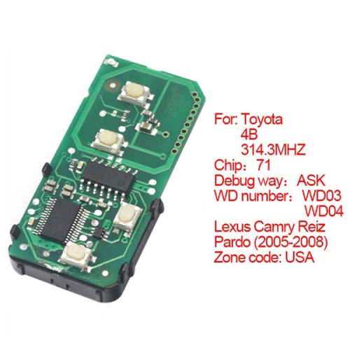 for Toyota Smart Card Board 4 Key 314.3 MHz Number 271451-0140-USA