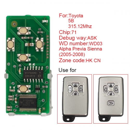 for Toyota Smart Card Board 5 Button 315.12MHz Number 271451-0780-HK-CN