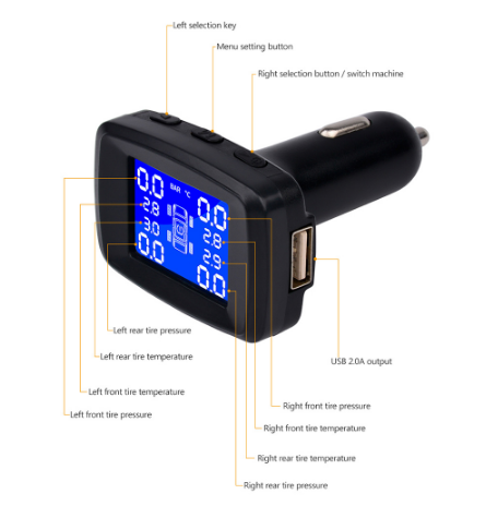 AOSHIKE Car TPMS External Or Internal Tire Pressure Monitoring System Cigarette Lighter Digital Liquid Display Tire Pressure