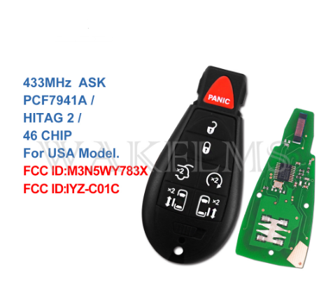 7 6+1 buttons 433MHZ Remote Smart Key fob For Chrysler Jeep Dodge Grand Caravan Town and Country with ID46/7941A chip M3N5WY783X