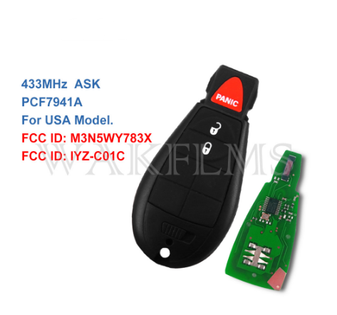 3 Button Fobik Remote Key 433MHz Fob for Chrysler Dodge Jeep Caravan Journey Magnum Ram 46 chip M3N5WY783X IYZ-C01C USA No Mark