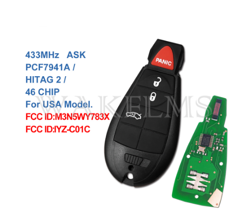 4btns Fobik Remote Car Key 433MHz For Chrysler Dodge 300 Charger Magnum PCF7941A HITAG 2 46 Chip M3N5WY783X IYZ-C01C USA Model