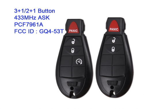 3/4 Button 433MHz Keyless Romote Car Key Replacement Accessories Autokey Copy With Battery For Dodog RAM FCC ID GQ4-53T