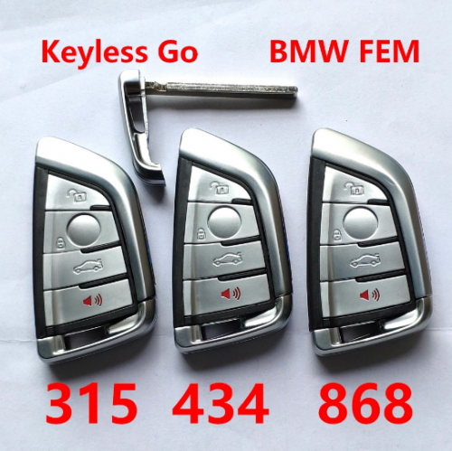 For BMW FEM 4 Button 315 434 868 MHz Smart Keyless Go Promixity Remote control key with HITAG Pro ID49 Chip with logo
