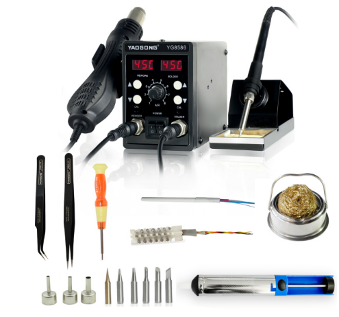Automatic 2 In 1 Hot Air SMD Digital Rework Soldering Iron Station Repair Tools Set With Iron Tips Cleaner