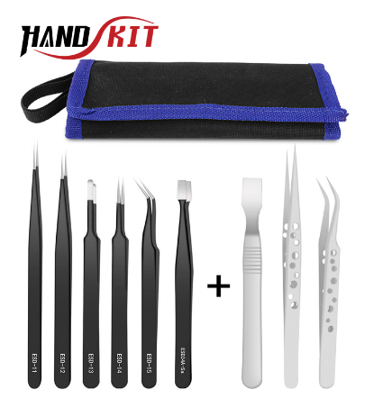 Handskit Tweezers Set 9 Pcs Stainless Steel Anti-static Precision Tweezers for Electronic Mobile Phone Repair Tools Hand Tools