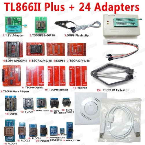 TL866ii Plus Programmer +24 Adapters Support MCU AVR EEPROM EPROM 27 28 29 37 39 49 50 Series chips And som