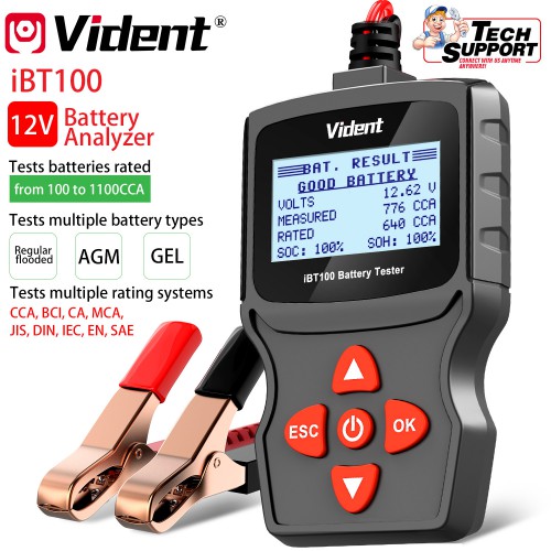 Vident iBT100 12V Battery Analyzer for Flooded, AGM,GEL 100-1100CCA Automotive Tester Diagnostic Tool