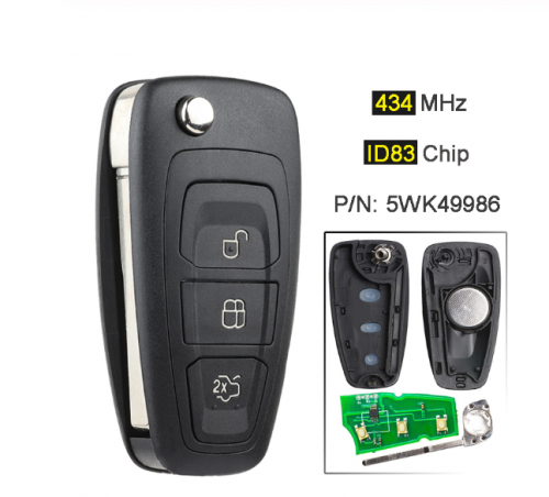 434MHz ID83 4D63 Chip 5WK49986 Replacement Remote Key Fob 3 Button for Ford C-Max S-Max Focus MK3 Grand Mondeo 2010-2017