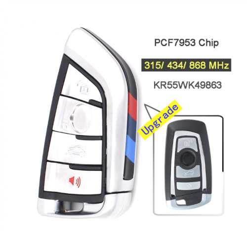 315/434/868MHz PCF7953 Chip CAS4 CAS4+ System Modify 4 Button Remote Key Fob for BMW F Chassis 5 7 Series Silver