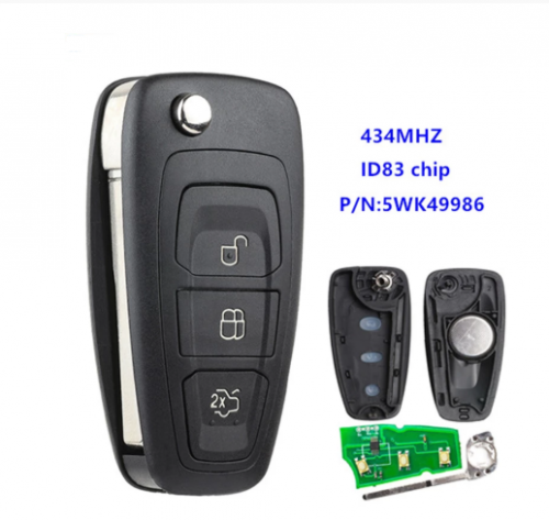 434MHz ID83 Chip 5WK49986 Replacement Remote Key Fob 3 Button for Ford C-Max S-Max Focus MK3 Grand Mondeo 2010-2017