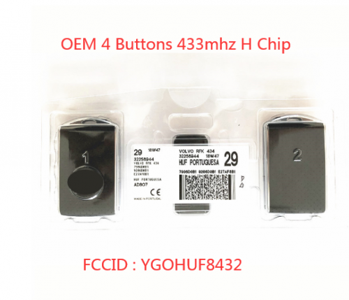 OEM 4 Buttons 433MHz H Chip Genuine Black Smart Key Remote Fob Car Key For Volvo FCCID : YGOHUF8432   2 Pieces