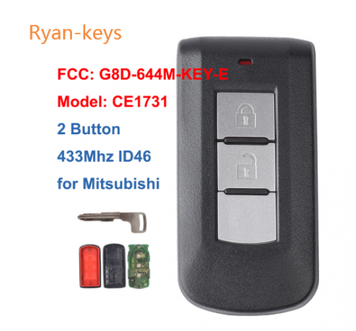 Smart Remote Key Fob 2 Button 433Mhz PCF7952 ID46 for Mitsubishi Lancer Outlander ASX FCC: G8D-644M-KEY-E