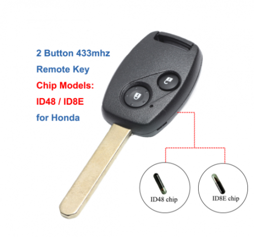 2 Buttons Remote Key Fob 433MHz ID48/ ID8E Chip Car Key for Honda Jazz Civic HRV FRV Stream CR-V 2002 2003 2004 2005 Euro
