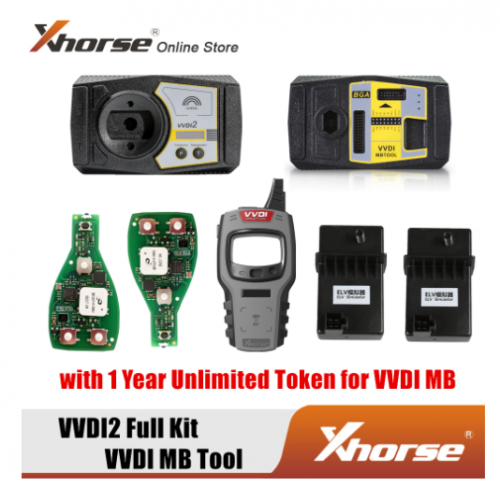 Xhorse VVDI2 Full Kit+VVDI MB Tool with 1 Year Unlimited Token Get Free Mini Key Tool+2pcs Keyless Go PCB+2pcs of ELV Simulator