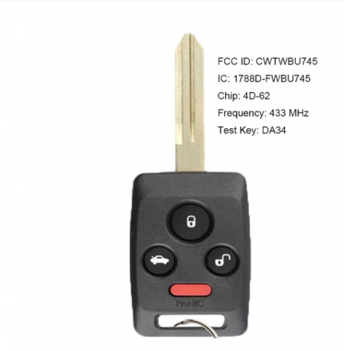 Remote Key 4 Button Fob 433MHZ 4D62 for Subaru Tribeca Legacy 2006-2008 FCCID: CWTWBU745