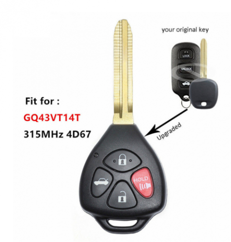 Replacement Upgraded 315MHz 4D67 Remote Key Fob for Toyota Camry Corolla Sienna Matrix Solara for Pontiac Vibe GQ43VT14T