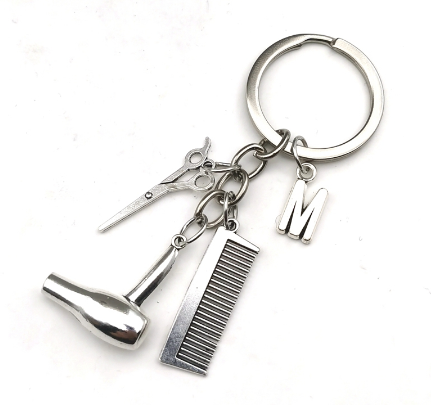 2021 Hair stylist essential hair dryer scissors comb Decorative Keychains Hairdressers Gift Key Rings Hair Dryer letter Keyring