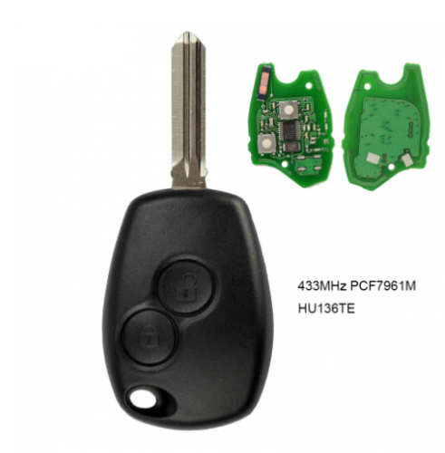 Remote Car Key 2 buttons 433MHz PCF7961M HITAG AES Chip Replacement for Renault Uncut HU136TE Blade
