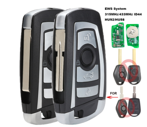 EWS Modified Flip Remote Key 4 Button 315MHz/433MHz PCF7935AA ID44 Chip for BMW E38 E39 E46 M5 X3 X5 Z3 Z4 HU58 / HU92