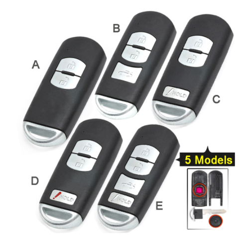 for Mazda 3 6 CX-3 CX-5 Replacement 2/ 3/ 2+1/ 4 Button Smart Remote Car Key Shell Case Fob Red Hold with Uncut Blade