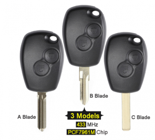 433MHz PCF7961M HITAG AES Chip 2 Button Remote Car Key Blank Fob for Renault Logan II Sandero II HU136TE/ VAC102/ VA2