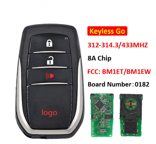 Keyless Go 2+1/3 Buttons Smart Remote Car Key 312-314.3Mhz 433Mhz 8A Chip FCC ID: BM1ET BM1EW For Toyota Hilux 0182 Key Board