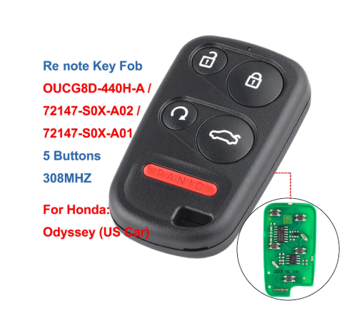 Remote Car Key Fob 4+1 Buttons FSK 308MHz for Honda Odyssey 2001 2002 2003 2004 US Cars, OUCG8D-440H-A / OUCG8D440HA