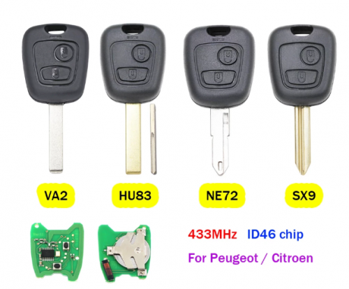 2 Buttons Remote Key 433MHz ID46 Chip for Peugeot 106 206 207 306 307 Citroen C2 C3 C4 Xsara Picasso Berlingo VA2/HU83/NE72/SX9