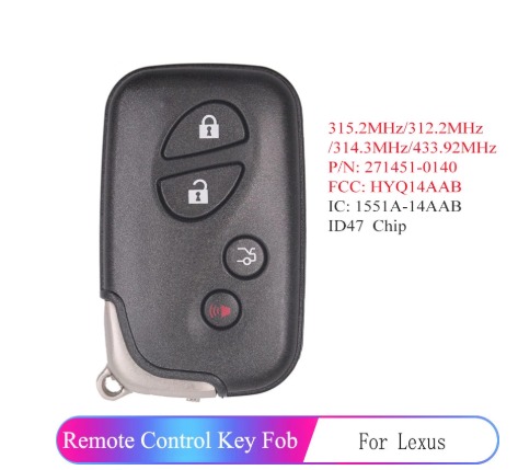 Replacement Prox Smart Remote Key for 315.2/312.2/314.3/433.92MHz Lexus GS300 GS350 GS430 GS450h HYQ14AAB 271451-0140
