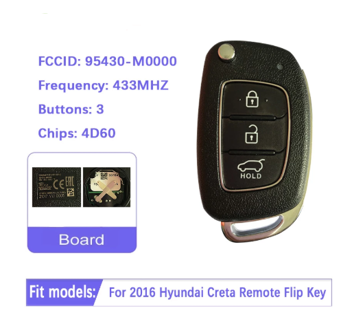2016 Hyundai Creta Remote Flip Key 3B 433MZ 4D60 80BIT 95430-M0000