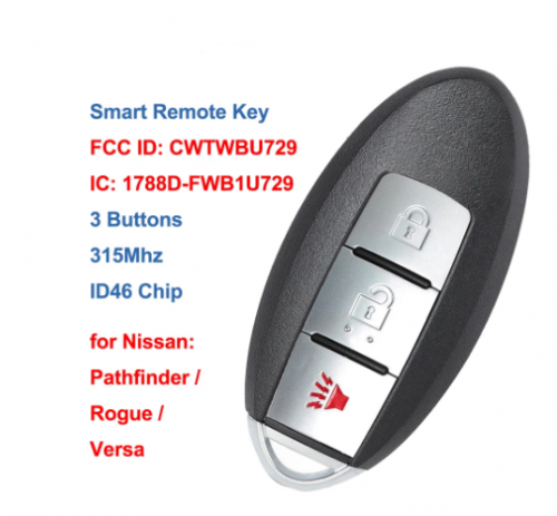 Replacement Remote Key Fob 315MHz ID46 for Nissan Pathfinder Rogue Versa 2007 008 2009 2010 2011 2012, FCC ID: CWTWBU729