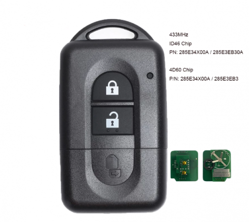 Smart Remote Key for Nissan Juke Navara Micra Xtrail Qashqai Duke 433MHz ID46/4D60 P/N: 285E34X00A,285E3EB30A,285E34X00A