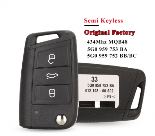 Original Car Flip Remote Key Fob 434MHz MQB48 for VW Golf MK7 Jetta Skoda Octavia Superb Touran Tiguan 753BA/ 752BB/BC