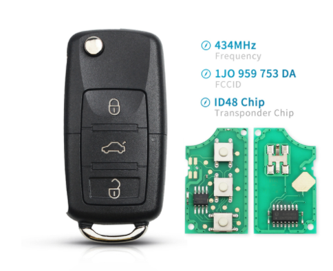2 Button Car Remote Key 434MHz 433MHz ID48 Chip For VW Beetle Bora Golf Passat Polo Transporter T5 1J0959753AG