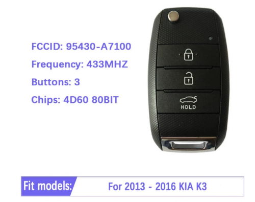 Original FCCID 95430-A7100 For KIA K3 2013-2016 Forte Samrt Remote Flip Key OKA-870T(YD) 4D70 Chip with 3 Button 433MHZ