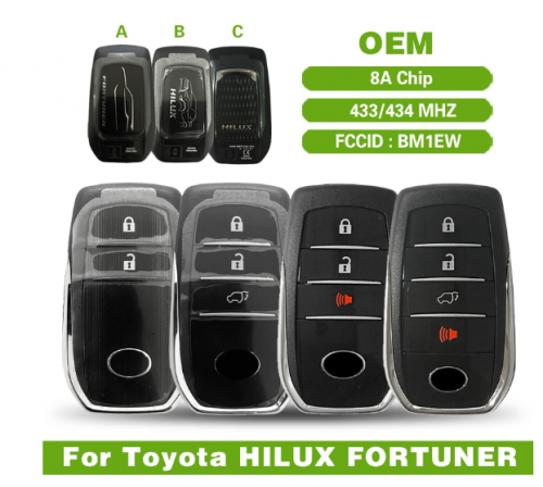 Original For Toyota HILUX FORTUNER 2+1/3 Buttons Smart Remote Key 433mhz/433.92mhz FCC ID : B3U2K2P /0010 BM1EW/ 0182 Board Number With Logo