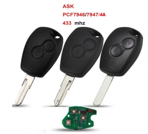 Remote Car Key 433MHz 2 buttons Keyless PCF7947 PCF7946 For Renault Megane Modus Clio Kangoo Logan Fob Case VAC102 Blade