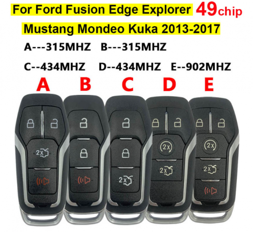 Smart Remote Key For Ford Fusion Explorer Edge Mustang Mondeo Kuka 2013-2017 ID49 Chip 315/434/902MHZ Keyless Go